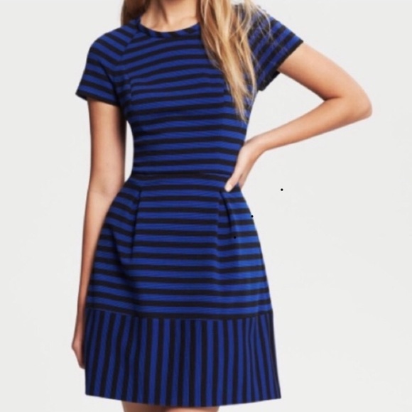 Black and royal blue striped a line dress - Picture 4 of 4